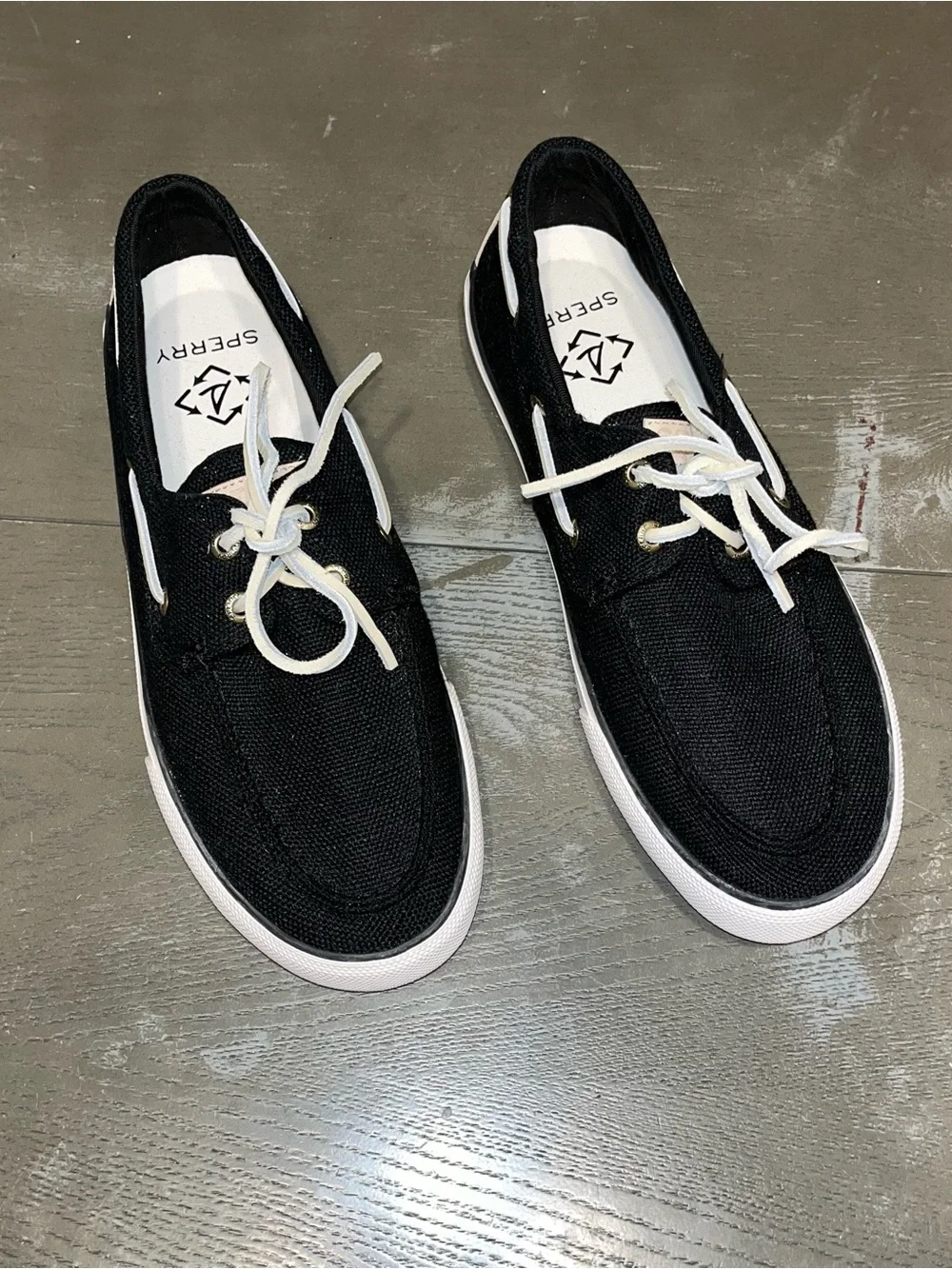 Sperry Black Canvas Boat Shoes Sneakers NWOB Mens US 8.5